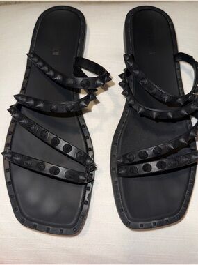 Steve Madden Black Studded Strappy Slide Sandals